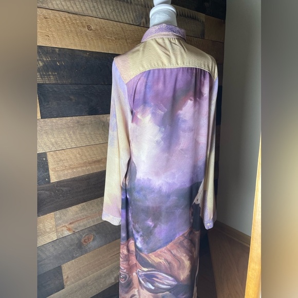 B Studio Art Cow Bull Farm Animal Sheer Long Button Down Cardigan Dress Size XL - Picture 2 of 12